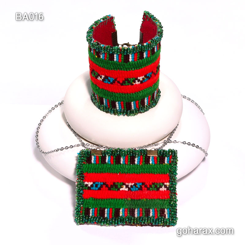 ba016a ست گردن بند رو مانتویی و مچ بند سوزن دوزی بلوچی دست ساز