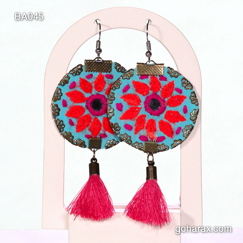 ba045b گوشواره سوزن دوزی بلوچی آینه کاری شده دست ساز | code:ba045 - تصویر 1