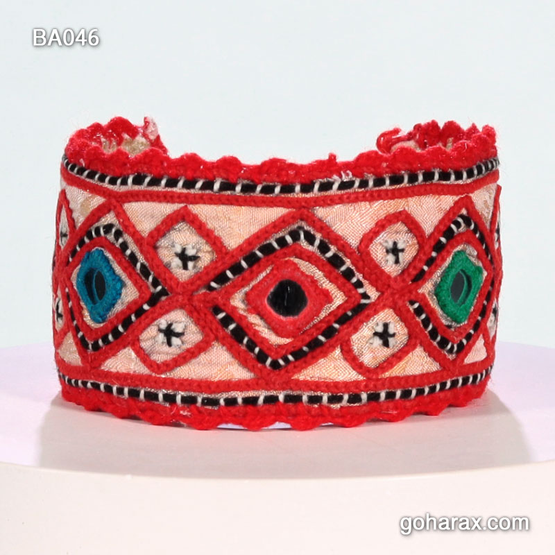 ba046 مچ بند سوزن دوزی بلوچی آینه کاری شده دست ساز | code:ba046 - تصویر 1