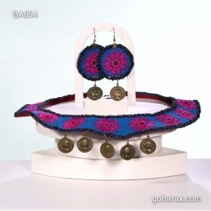 ست طوق گردن و گوشواره سوزن دوزی بلوچی آینه کاری شده دست ساز