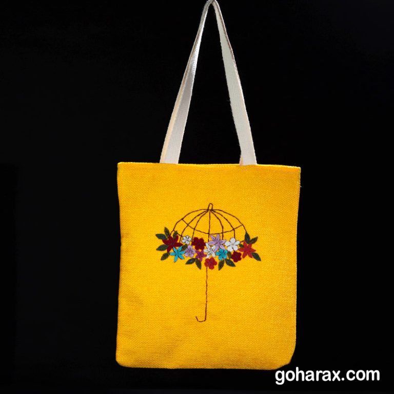 توت بگ پارچه ای مخمل آستر دار طرح شکوفه و چتر