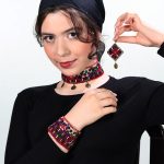 ست طوق گردن گوشواره و مچ بند سوزن دوزی بلوچی آینه کاری شده دست ساز | code:ba018